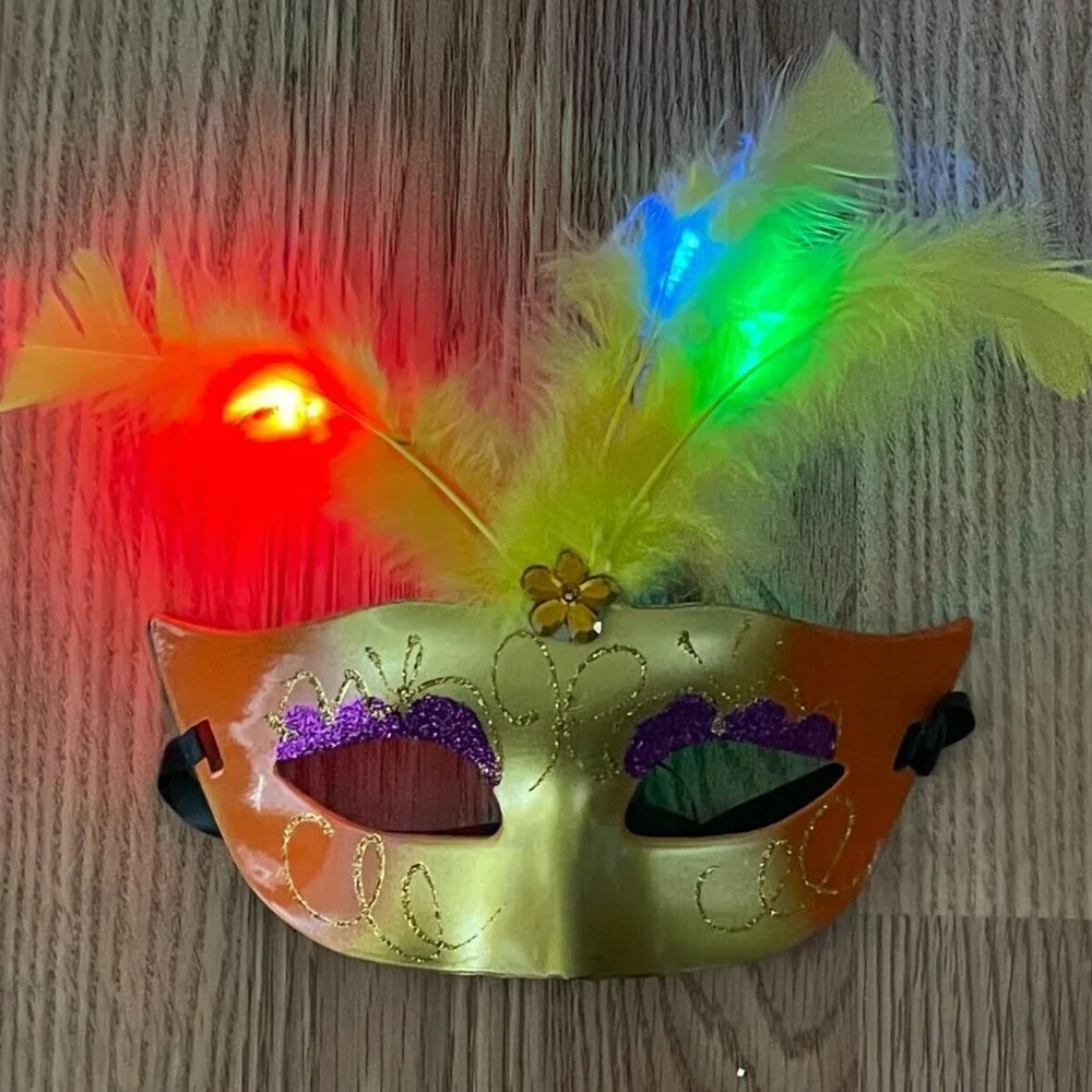 Eye Mask Yellow Faux Feather Mask Masquerade Light Up Mask Women Mask